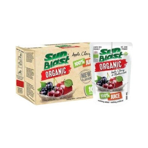 Sun Blast Organic No Added Sugar Apple Cherry And Blackcurrant Juice 200ml Pack of 10 - 2