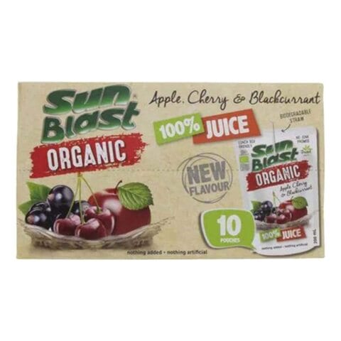 Sun Blast Organic No Added Sugar Apple Cherry And Blackcurrant Juice 200ml Pack of 10 - 1